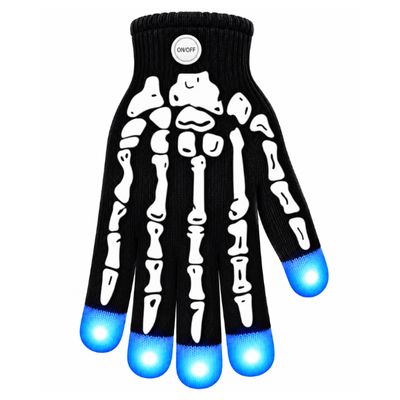 LED Light-Up Skeleton Gloves – Color-Changing Fingertips, 1 Pair
