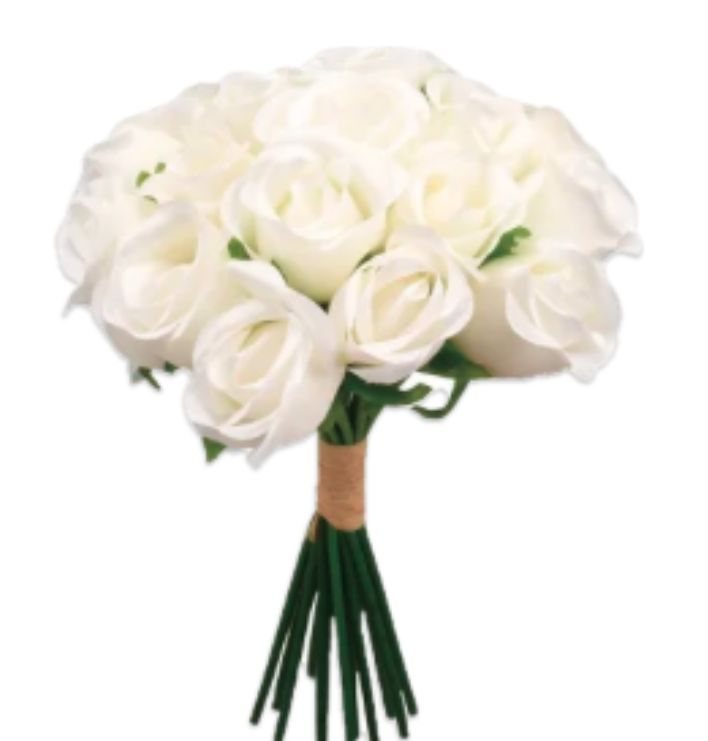 18 HEAD ROSE BOUQUET 12"H, Color: WHITE