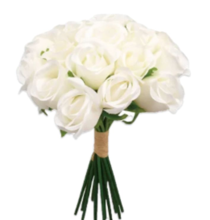 18 HEAD ROSE BOUQUET 12"H, Color: WHITE