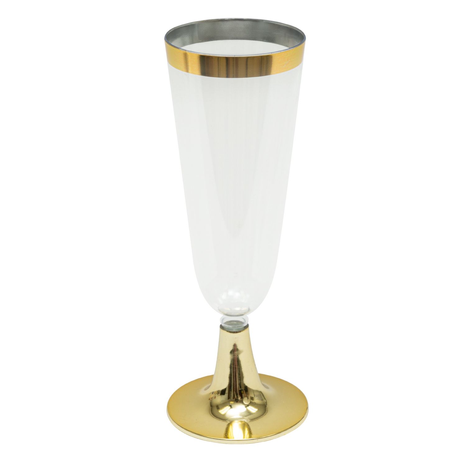Plastic Champagne Flutes with Metallic Trim 6¼" 12pc/pack, Color: Gold