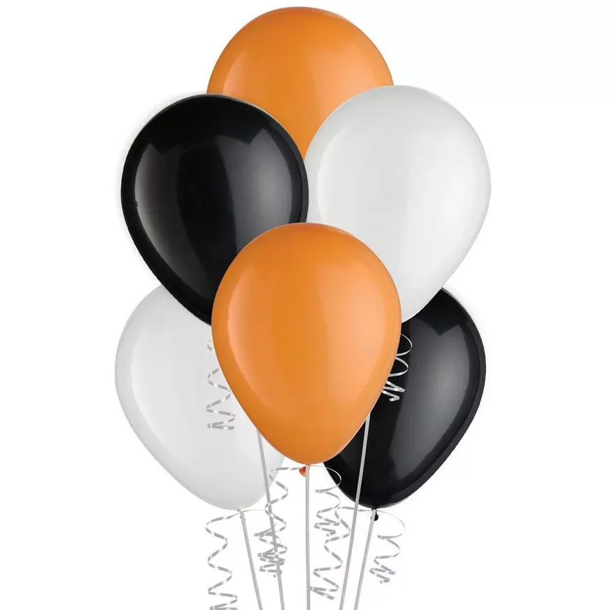 15ct, 11in, Halloween 3-Color Mix Latex Balloons - Black, Orange, &amp; White