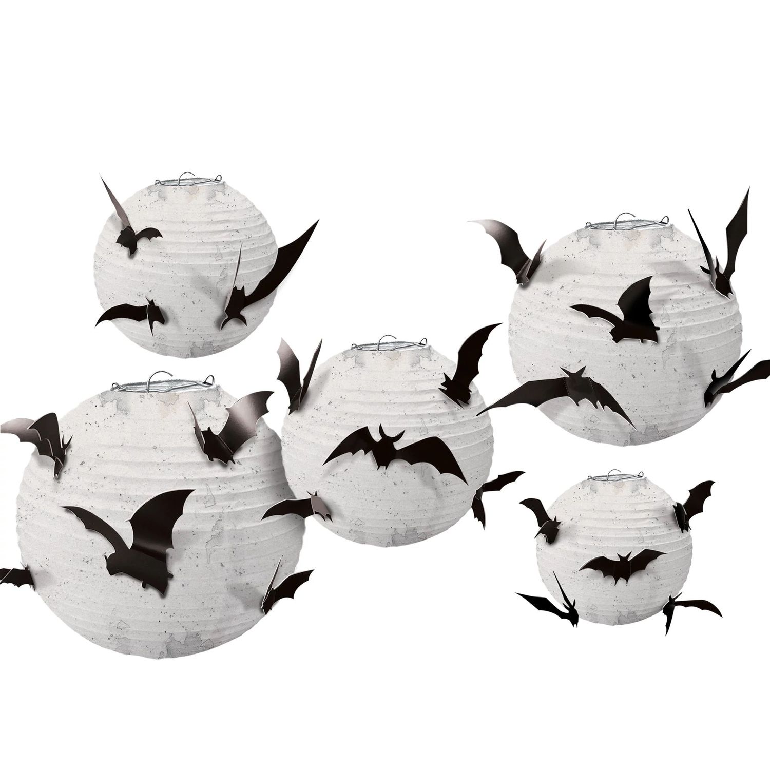 Full Moon &amp; Bats Halloween Paper Lanterns, 5ct