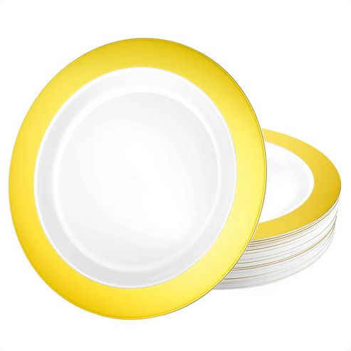 Magnificence Gold Rim Premium Plastic Round Dinnerware, SIZE &amp; VARIETY: 10.25"