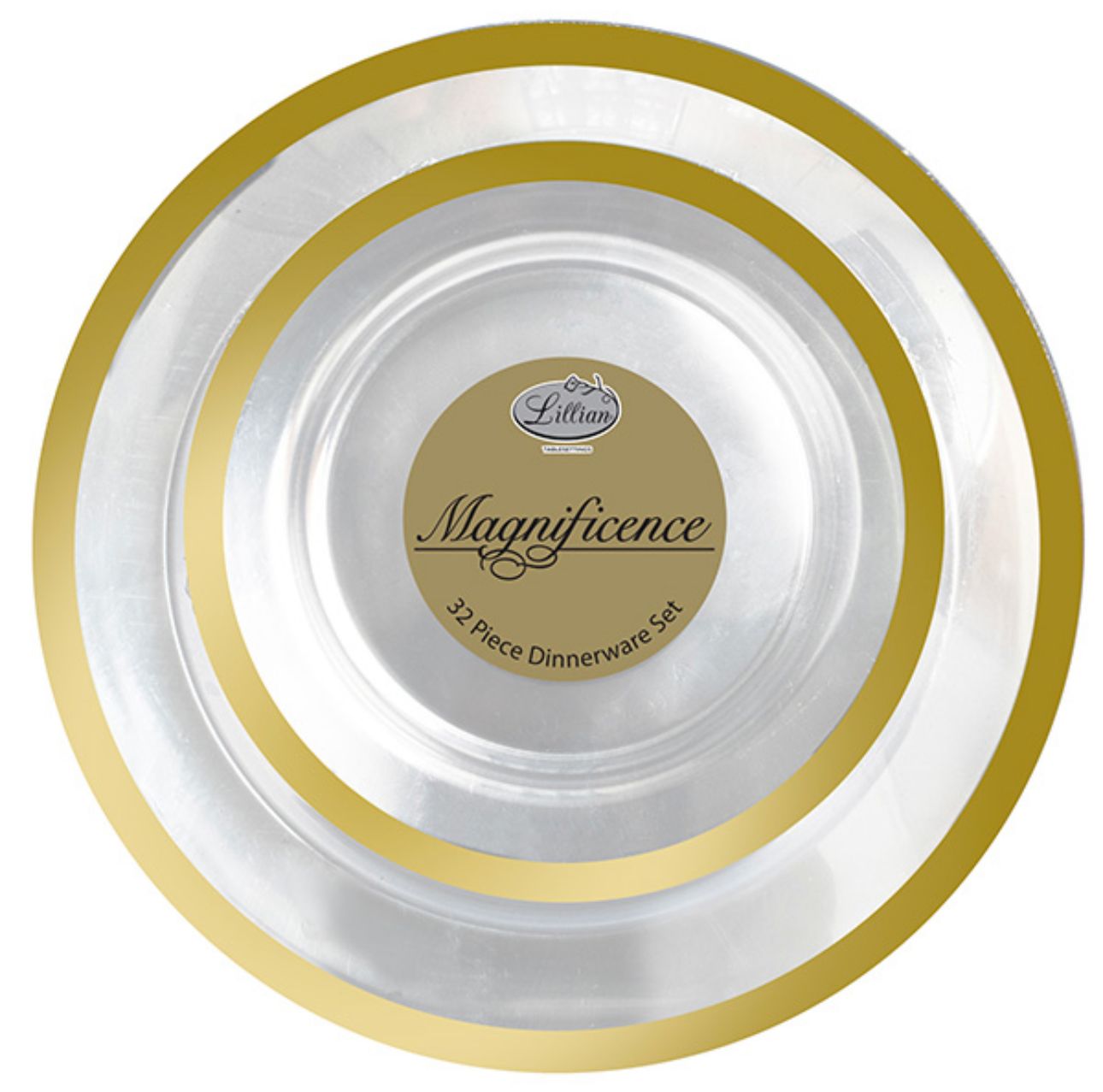 Clear Plastic Plates Round Combo With Color Trim Dinnerware Set 10.25" &amp; 7.5" 32pcs, Color: gold