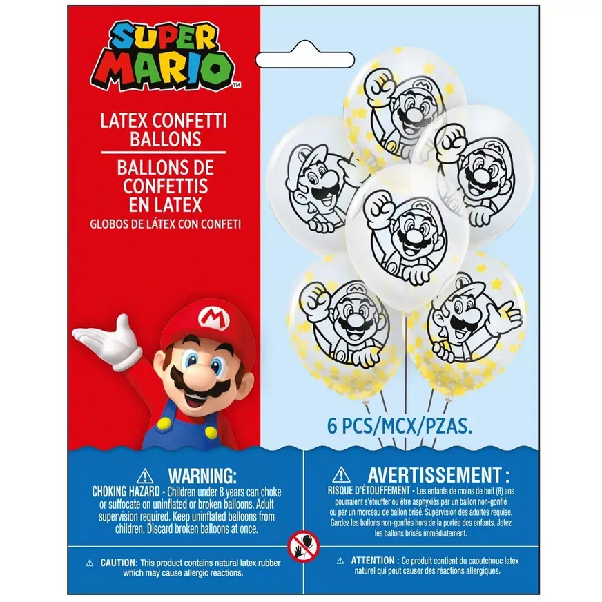 6ct, 12in, Mario &amp; Luigi Latex Confetti Balloons - Super Mario
