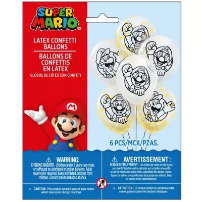 6ct, 12in, Mario &amp; Luigi Latex Confetti Balloons - Super Mario