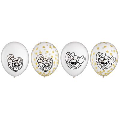 6ct, 12in, Mario &amp; Luigi Latex Confetti Balloons - Super Mario