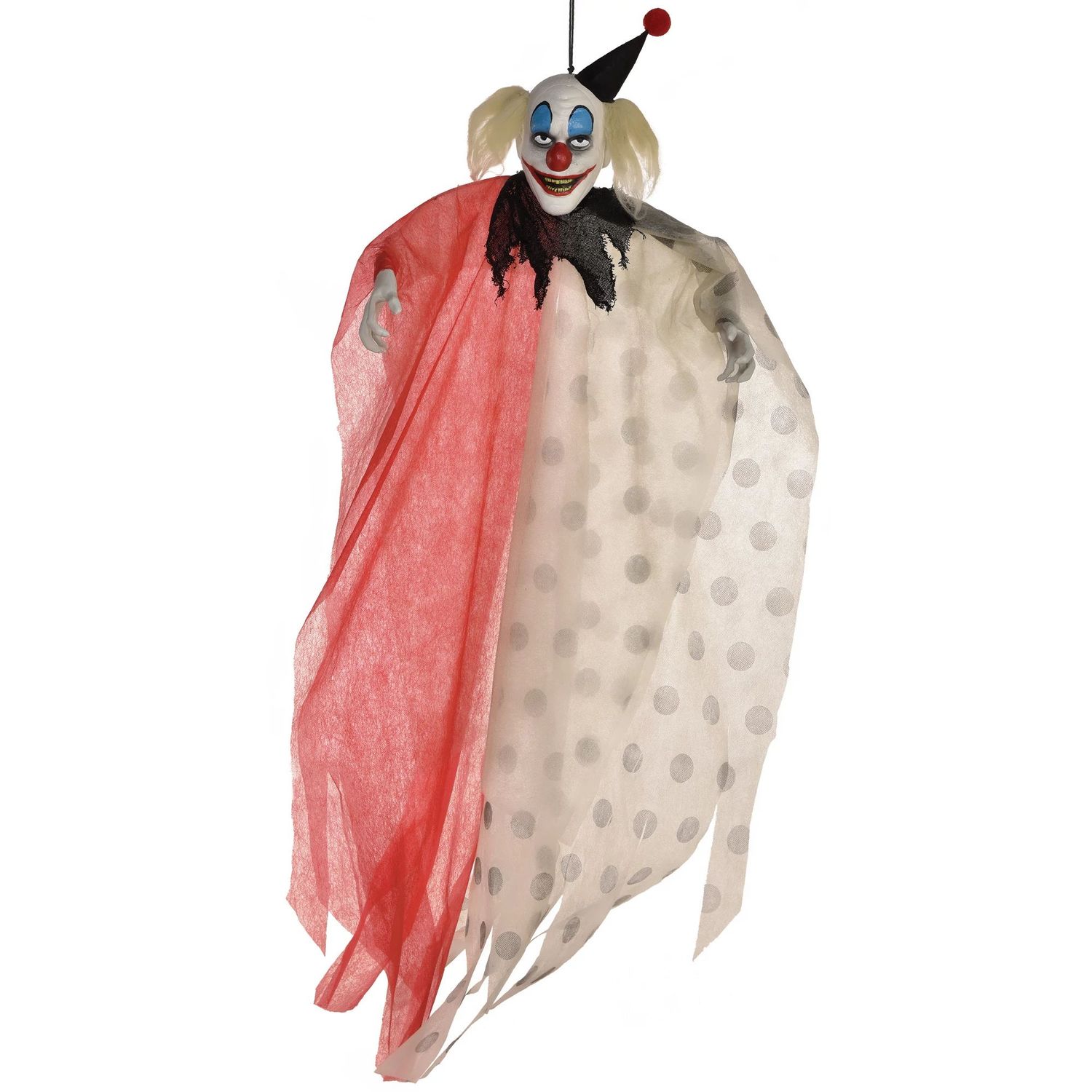 Scary Red &amp; White Polka Dot Clown Fabric &amp; Plastic Hanging Decoration, 48in