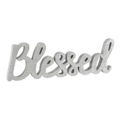 Glitter Silver Blessed Block Letter Sign