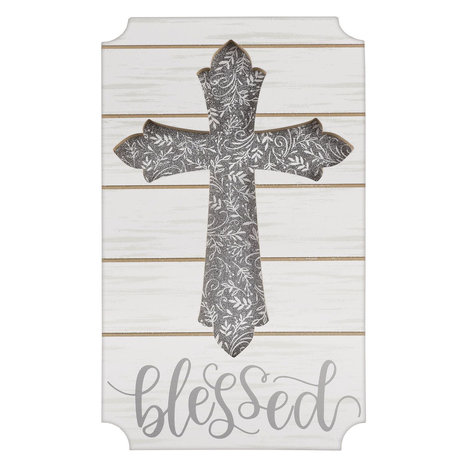Glitter Silver Blessed Cross Easel Sign