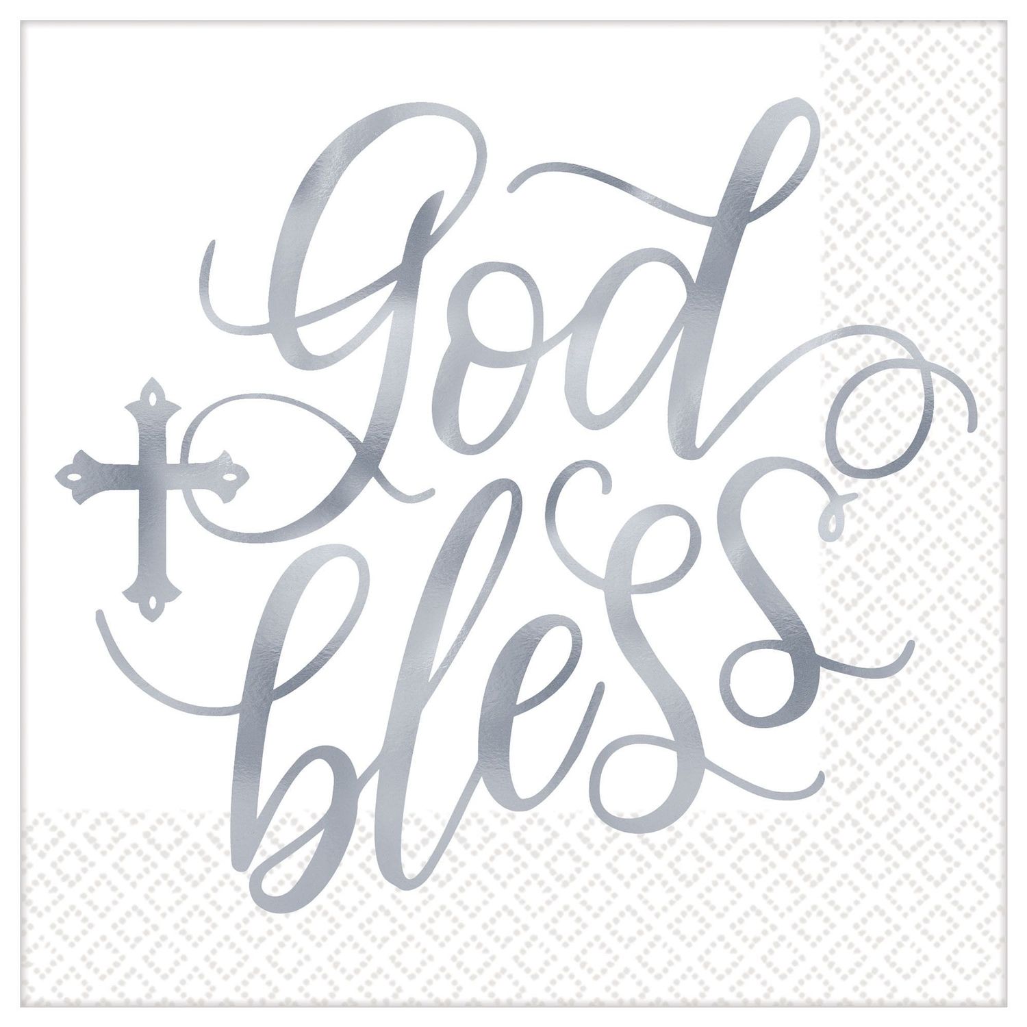 Metallic Silver God Bless Lunch Napkins 16ct