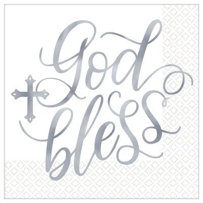 Metallic Silver God Bless Lunch Napkins 16ct