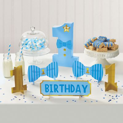 Blue &amp; Gold 1st Birthday Table Decorating Kit 6pc