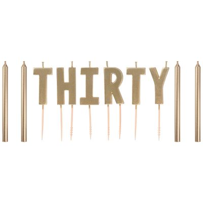 Metallic Golden Age Thirty Birthday Candles, 10pc