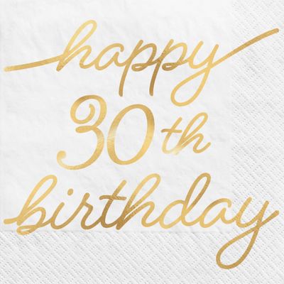 Metallic Golden Age Happy 30th Birthday Paper Beverage Napkin, 5in, 16ct