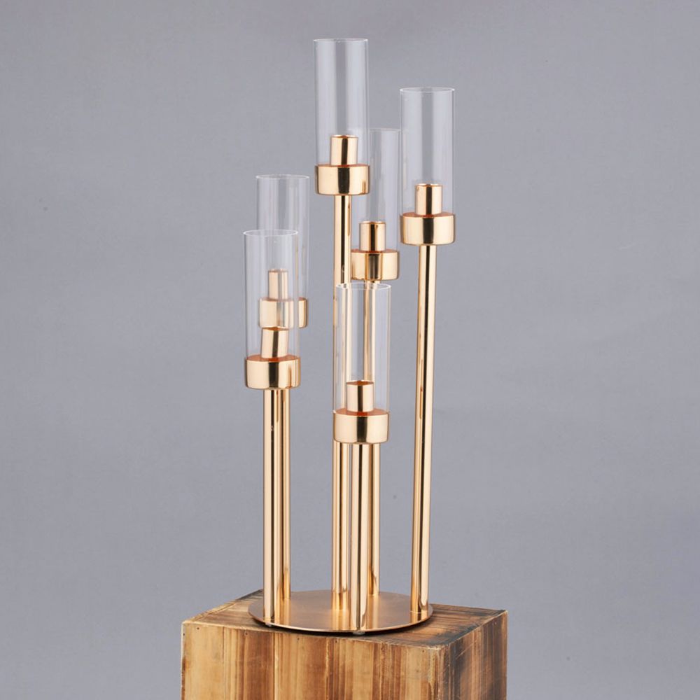 24" 6-CYLINDER CLUSTER  CANDLE HOLDER, 1SET/BOX, Color: Gold