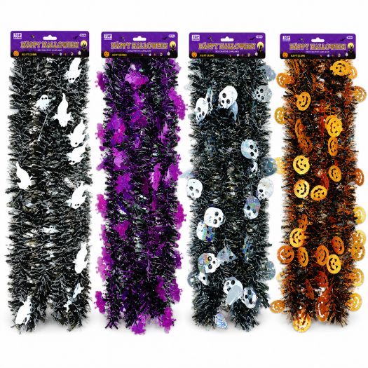 Halloween Tinsel Garland – 8.2 ft, Assorted Halloween Designs (1 Pc)
