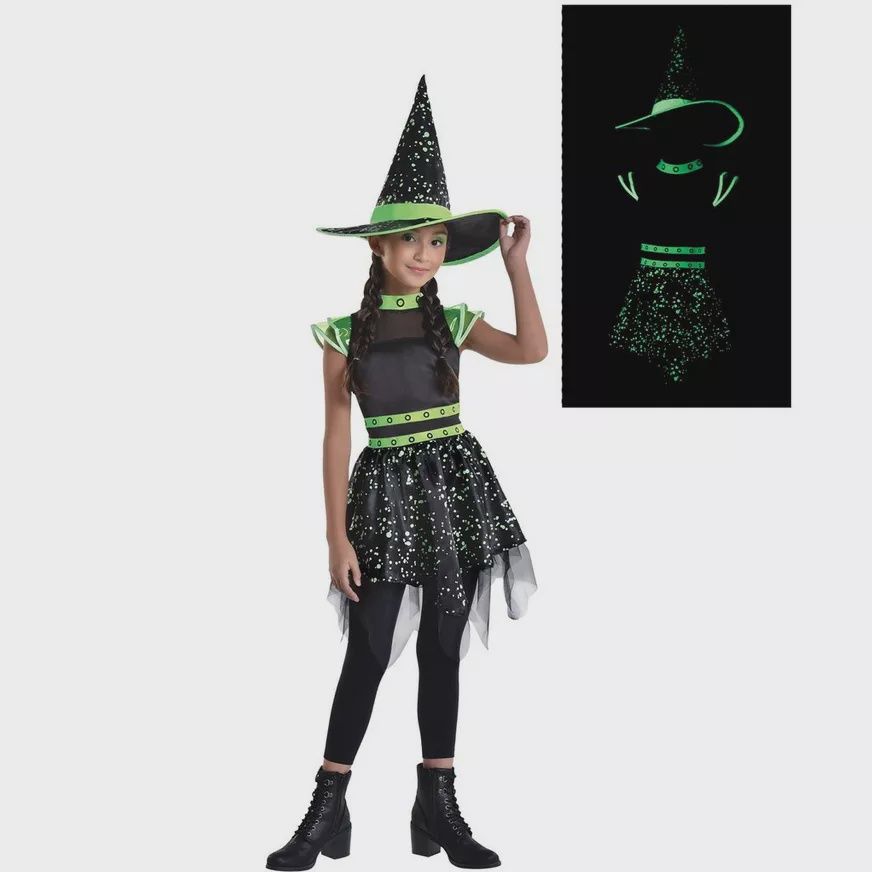 Kids' Midnight Witch Glow-in-the-Dark Costume, SIZE CHECK: S