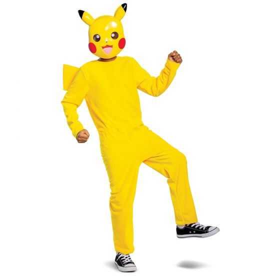 Pikachu Classic Child Costume – Jumpsuit with Tail &amp; Character Mask, Size: S
