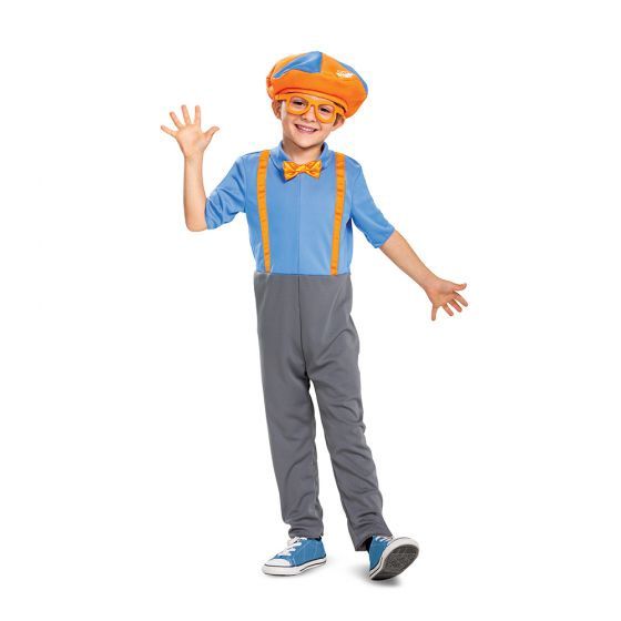 Blippi Classic Toddler Costume – Jumpsuit, Hat &amp; Fabric Glasses, Size: 2T