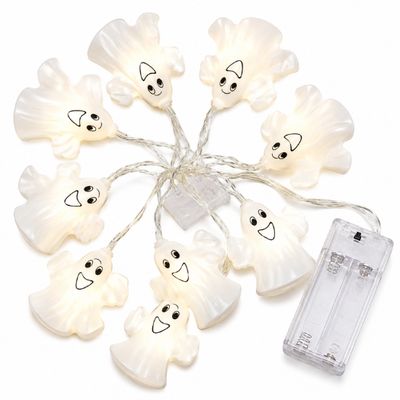 LED Ghost String Lights – 10 White Ghost LED Lights, 6 Ft Battery Operated Halloween Decoration (1 Set)