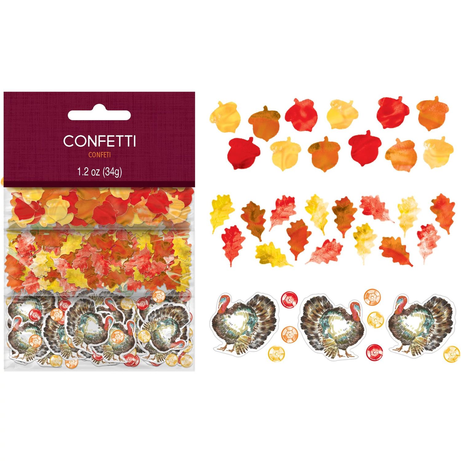 Turkeys &amp; Fall Foliage Thanksgiving Confetti, 1.2oz