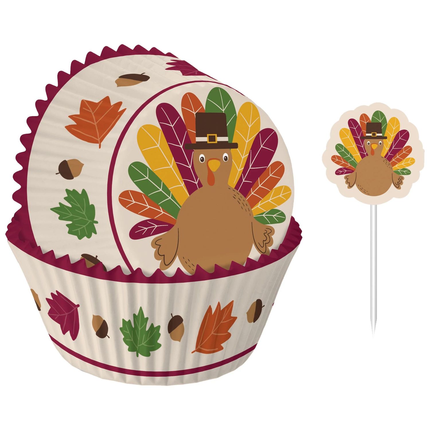 Gobble Turkey Thanksgiving Baking Cups &amp; Cake Picks, 24ct
