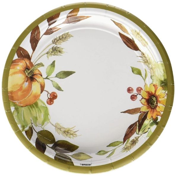 Grateful Thanksgiving Dessert Plates – 7" Fall Holiday Paper Plates, 18 Count