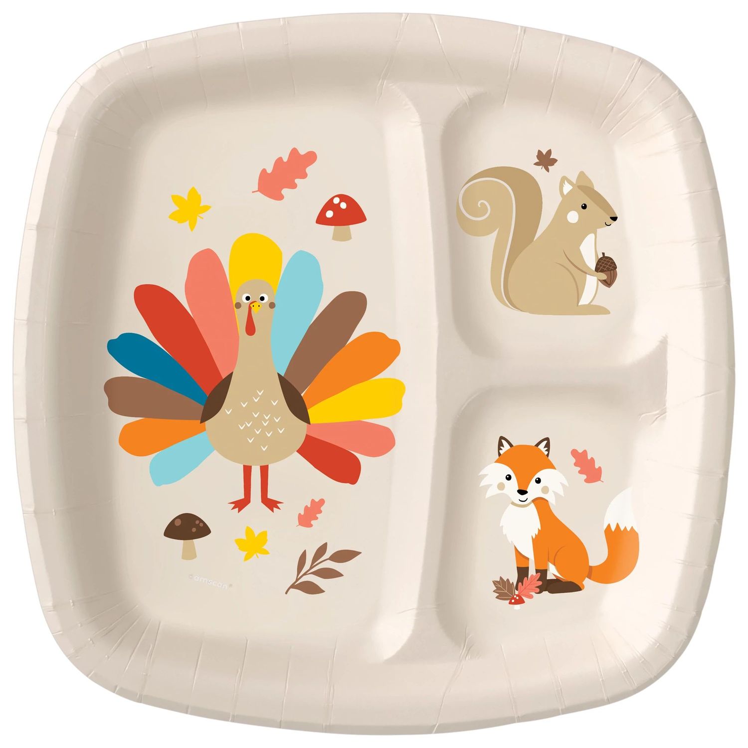 Happy Thanksgiving Turkey Kids Divided Paper Plates, 9in, 8ct