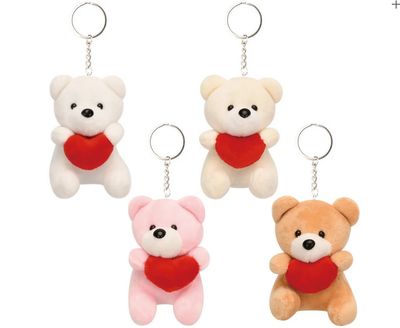 Teddy Bear Key Ring with Felt Rose – 4" (Assorted Colors)