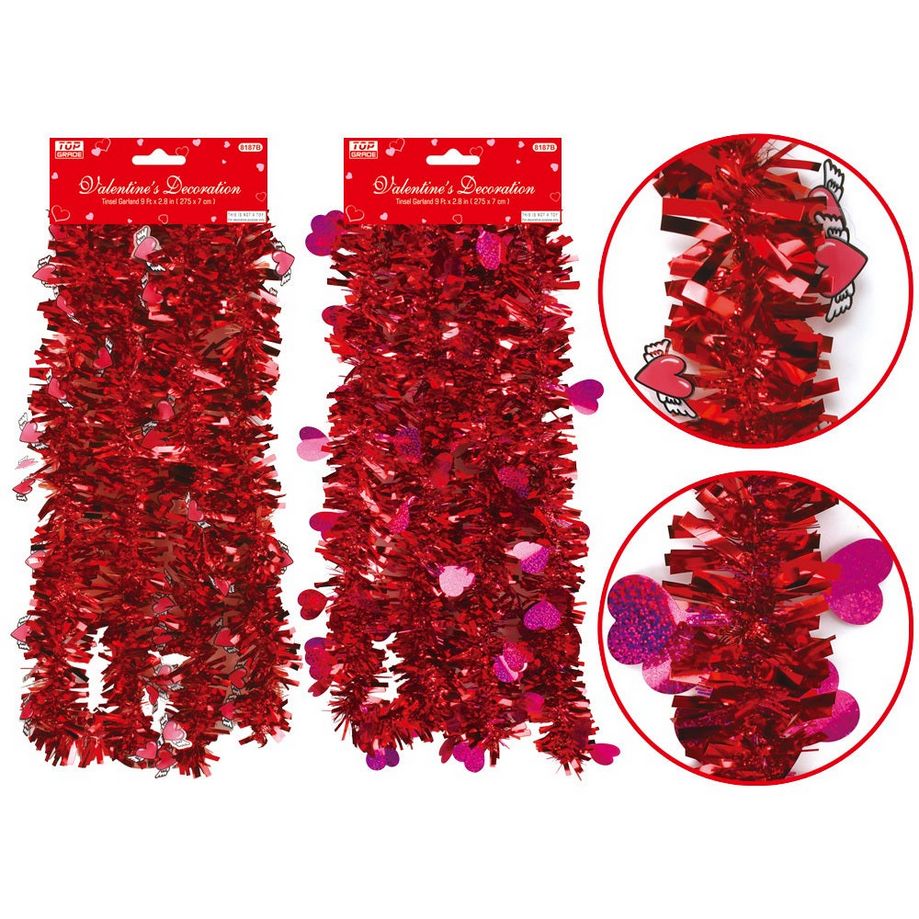 9 ft Valentine Tinsel Foil Garland – 2 Assorted Designs