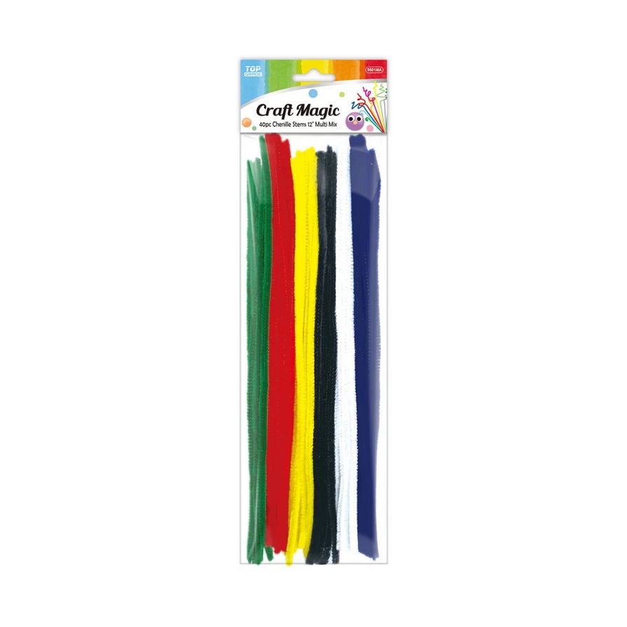 12"/40ct chenille stems assorted bright colors