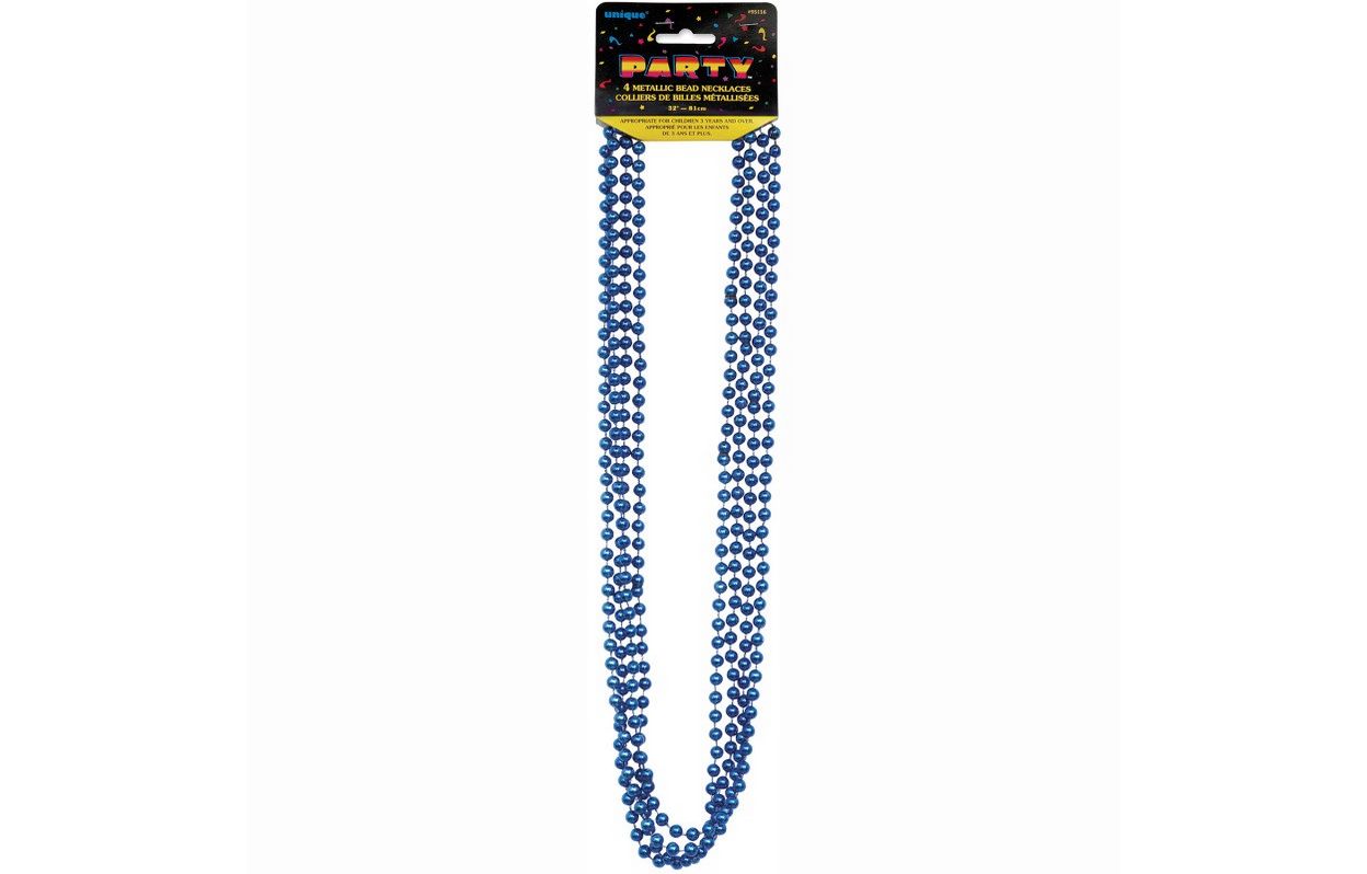 Blue Metallic Bead Necklaces 32" 4ct