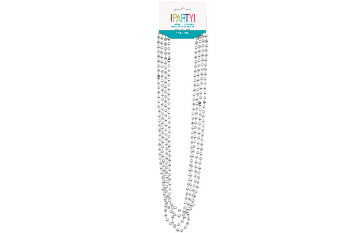 Silver Metallic Bead Necklaces 32" 4ct