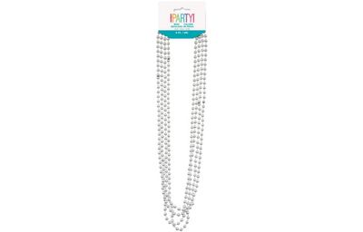 Silver Metallic Bead Necklaces 32" 4ct