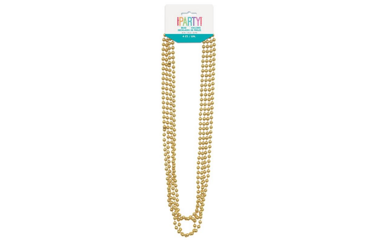Gold Metallic Bead Necklaces 32" 4ct