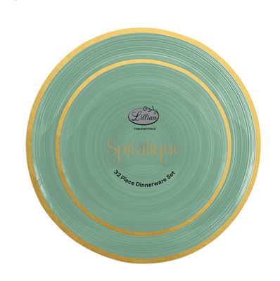 Spiralique Premium Plastic Plates With Gold Rim Combo 32ct