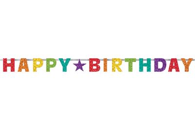 "Happy Birthday" Prismatic Hanging Garland Banner Decoration, Multi-Coloured, 7.75-ft, for Birthday Party