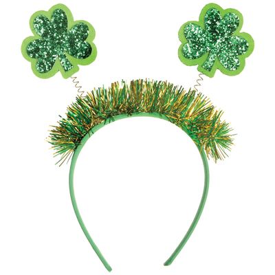 Glitter Shamrock St. Patrick's Day Fabric &amp; Plastic Head Bopper, 7.9in x 9.4in