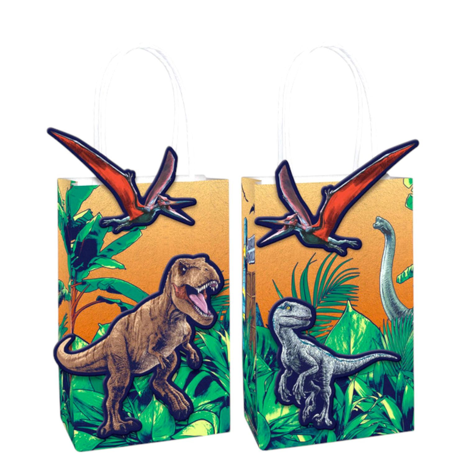 Jurassic World Dinosaur Create Your Own Customizable Paper Kraft Gift Bags, Green/Brown, 12-in, 8-pk