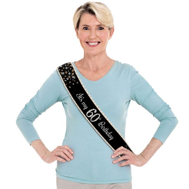 Black &amp; Silver "It's My 60th Birthday" Sparkling Celebration Sash, 30-in
