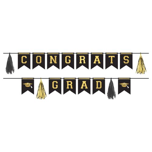 Black &amp; Gold Congrats Graduate Cardstock Banner Set, 10ft, 2pc