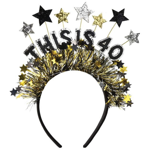 Black &amp; Gold Fringe "This is 40" Headband