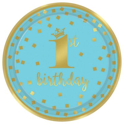 1st Birthday Boy Gold Plates – 9" (8-Pack)