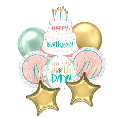 Deluxe Balloon Bouquet – Happy Birthday Cake | 8-Piece Set