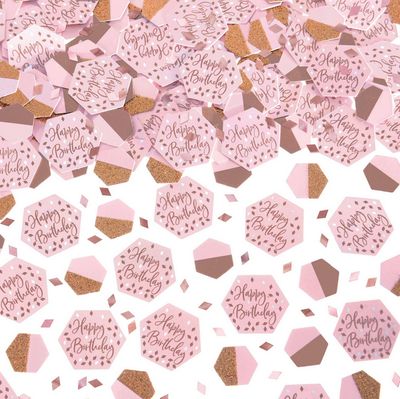 Blush Birthday "Happy Birthday" Hexagon Confetti Table Scatter Decoration, Rose Gold/Pink, 2.5-oz,