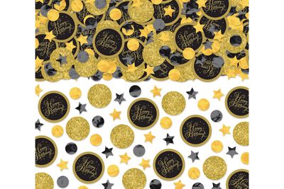 "Happy Birthday" Stars &amp; Circles Glitter Confetti Table Scatter Decoration, Black/Gold, 2.5-oz