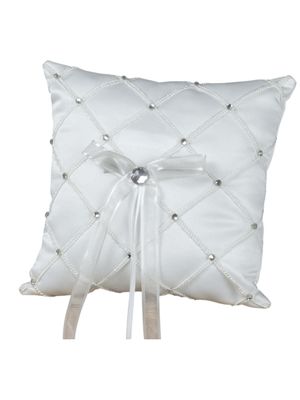 7" Ring Pillow with Rhinestones- White