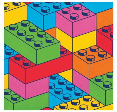 Block Bash Square Paper Disposable Beverage Napkins, Multi-Colour, 5-in, 16-pk
