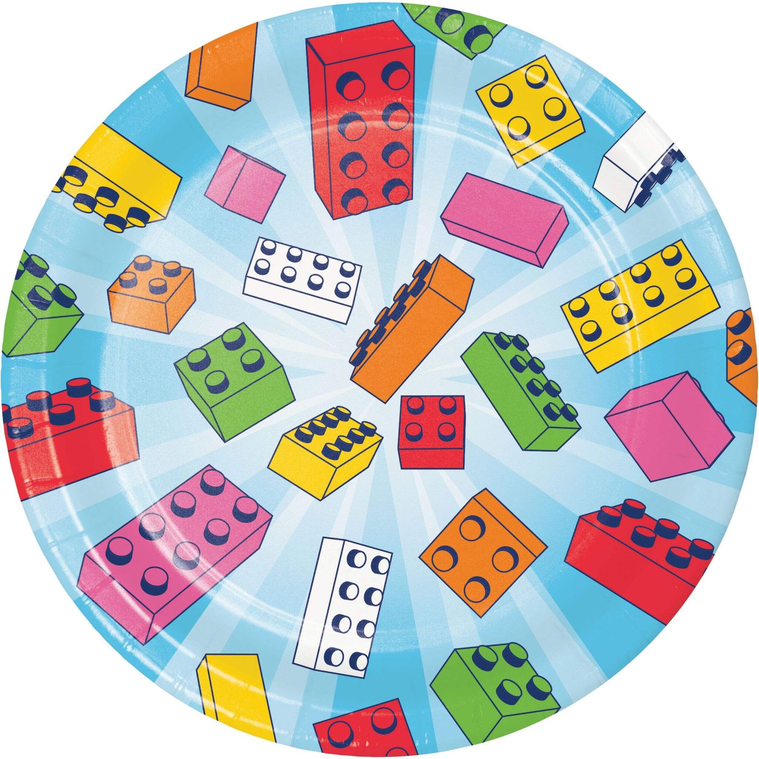 Block Bash Round Paper Disposable Dessert Plates, Multi-Colour, 7-in, 8-pk